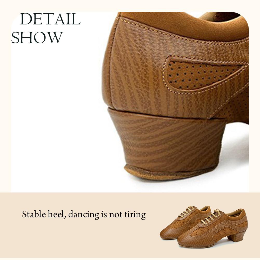 Genuine Leather Jazz Dance Shoes with Mid Heel Suede Dance Ball Standard Latin Dance Shoes for Women and Boys Sports Dancing Shoes 3.5CM