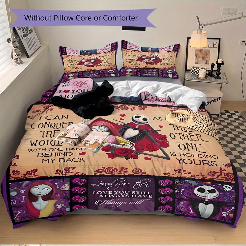 3pcs Rose Design Jack and Sally Bedding Set, Including 1 Quilt Cover and 2 Pillow Shams, Without Filling, Soft and Comfortable Home Bedroom F077