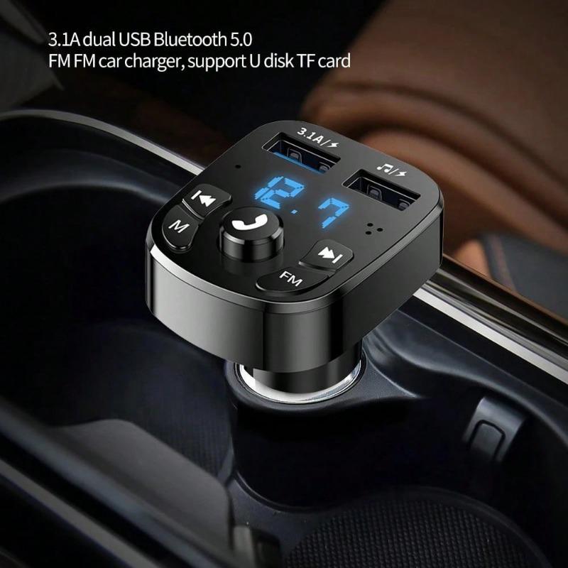 Car Bluetooth 5.0 FM Transmitter, Dual USB Fast Charger MP3 Player Wireless FM Receiver Car Kit Support USB Flash Drive