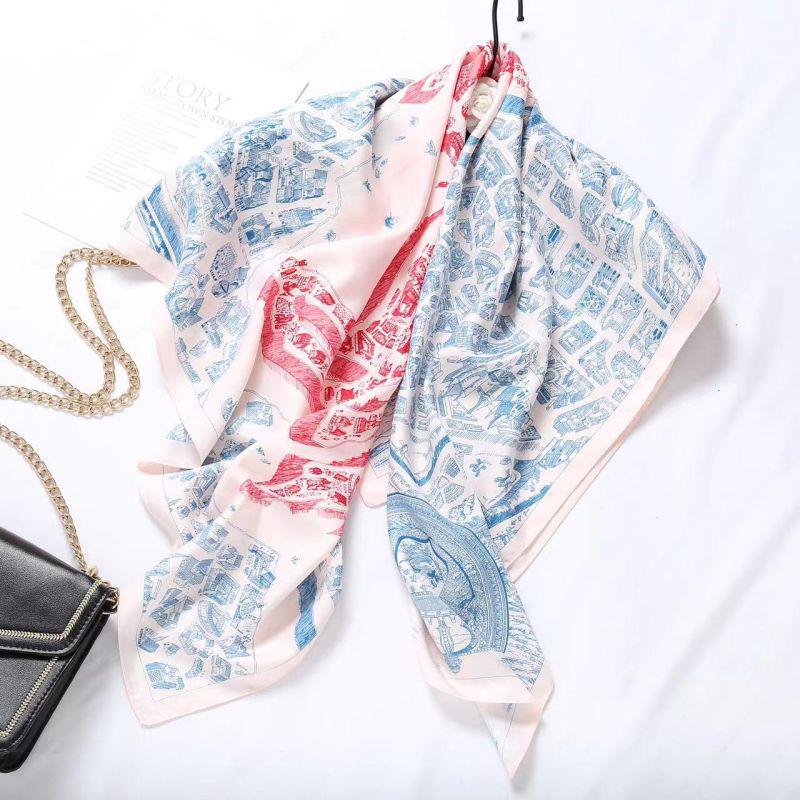 Black and White Animal Print Faux Silk Twill Scarf - 90x90CM Autumn/Winter Shawl for Women