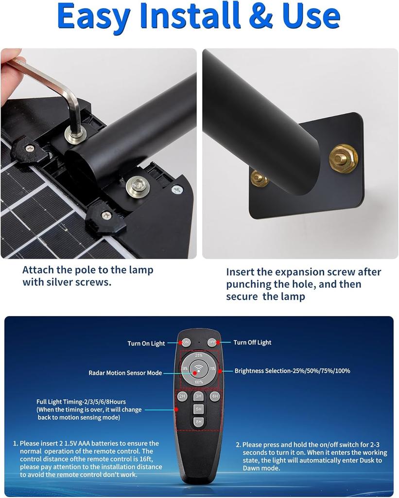 5000W Solar Lights Outdoor, IP66 Waterproof, 6500K Dusk to Dawn LED Security Flood Light with Remote for Yard, Garden, Patio - 1