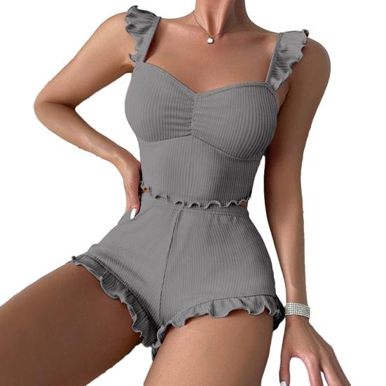 

Women s Ribbed Pajamas Set Ruffle Trim Sleeveless Crop Top And Shorts 2 Piece Sleepwear Summer Casual Lounge Matching Set S