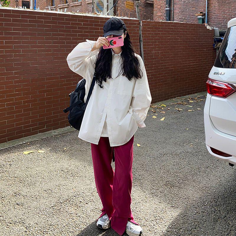 2024 Spring/Autumn Women s Loose Slit Long Sleeve White Shirt - College Style Large белый