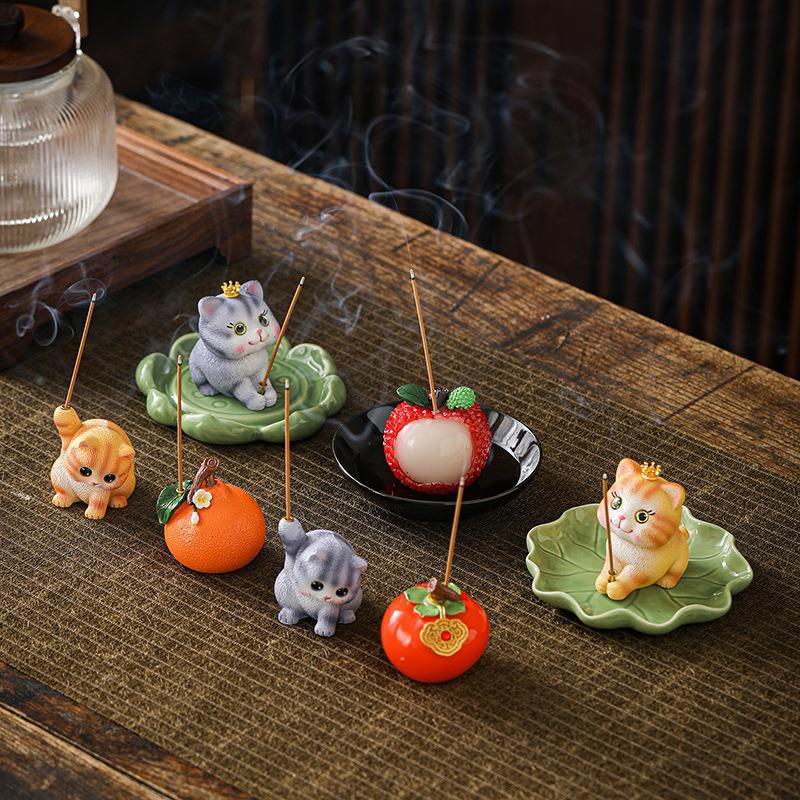 Persimmon Ruyi Zen Incense Holder: Indoor Sandalwood Coil & Stick Burner for Tea Ceremony