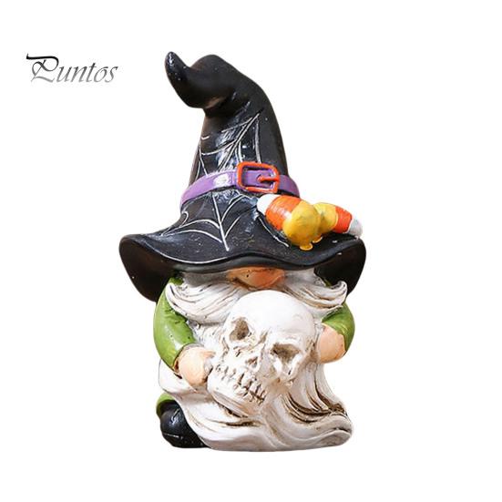 Gnome Resin Ornament Halloween Witch Hat Figurine, Mini Wizard Festive Decor Statue, Dwarf Sculpture for Indoor Outdoor Holiday