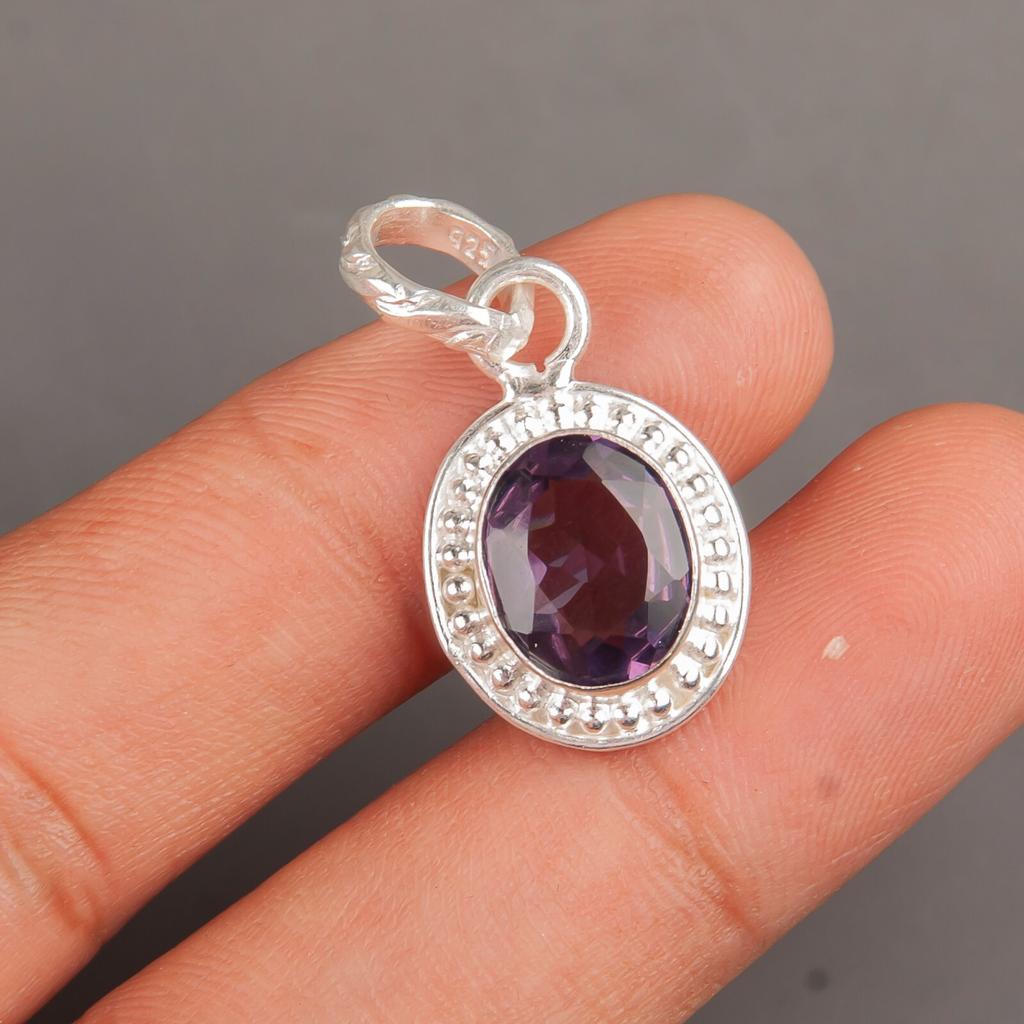 Amethyst Gemstone 925 Sterling Silver Jewelry Handmade Pendant1.20" Gift For Her PP-7-3