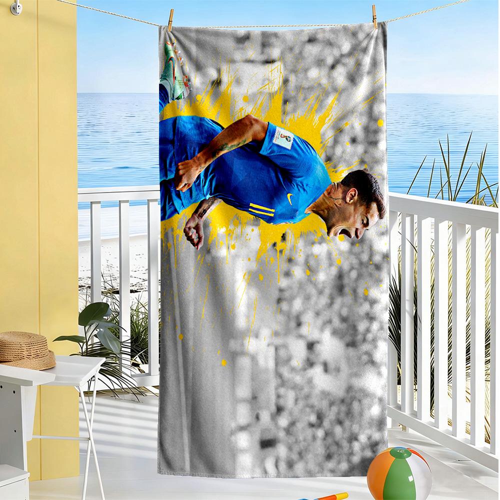 Brazilian Soccer Player Action. Beach Towel Quick-Dry Soft Microfiber Comfortable Lightweight Perfect for Traveling Yoga Camping and Swimming