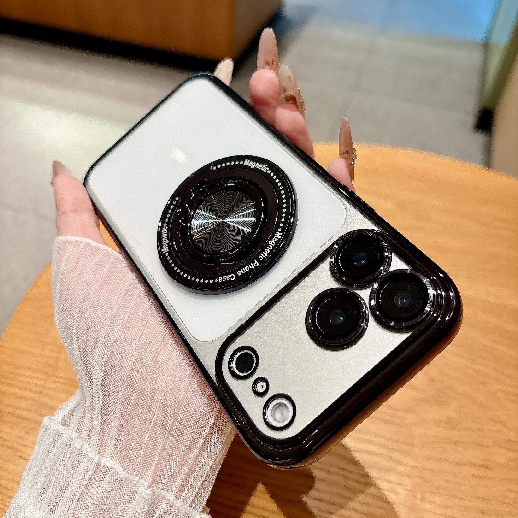 

Матовый чехол с невидимым вращающимся кольцом-подставкой на 360° для iPhonne 17 Air 16 15 14 Plus 13 12 11 Pro Max Для чехла Armor с MagSafe iPhone 11 чёрный