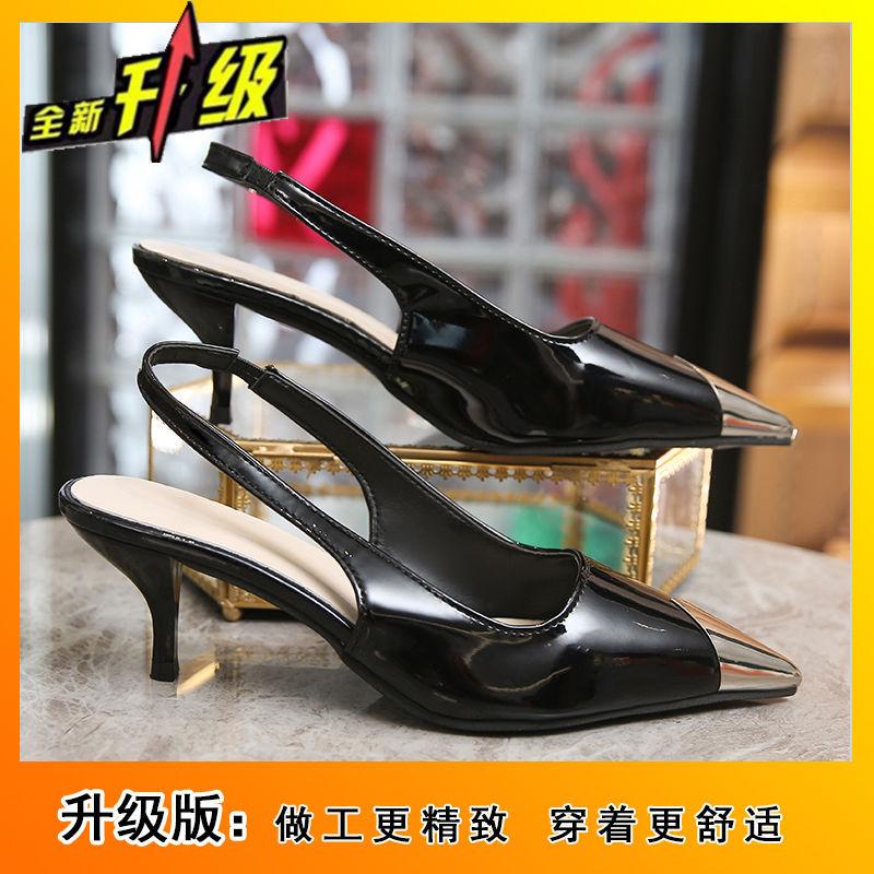 Pointed empty fairy sandals female spring 2025 new patent leather sexy stiletto single shoes metal women's high heels