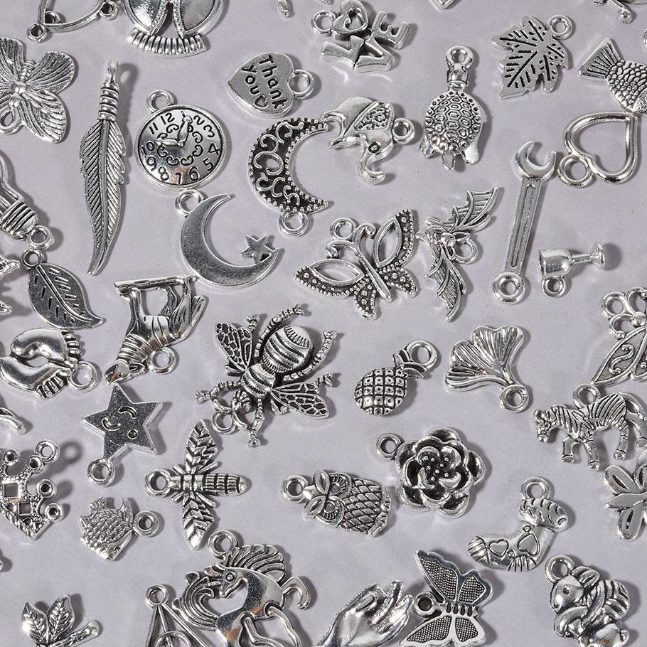 Antique Silver Color Random Mix Bow Tie Bee Leaf Metal Charms For Jewelry Making Supplies Bulk Cute Pendant Charm DIY Bracelets