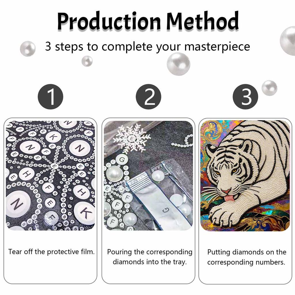 Shiny Pearl Elegant White Tiger DIY Painting Creative Bead Art Craft Household Wall Decoration Nice Present For Art Hobbyists Home Decor Accents