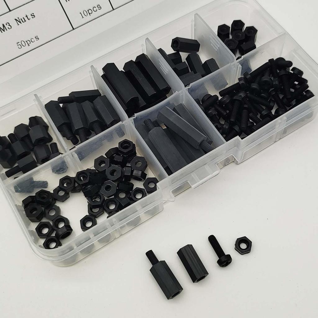 160pcs Black Nylon Screw and Standoff Set in Box