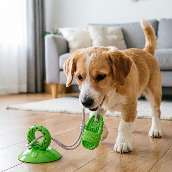 Dog Suction Cup Teething Toy with Treat Dispenser TPR Chew Ball for Small Medium