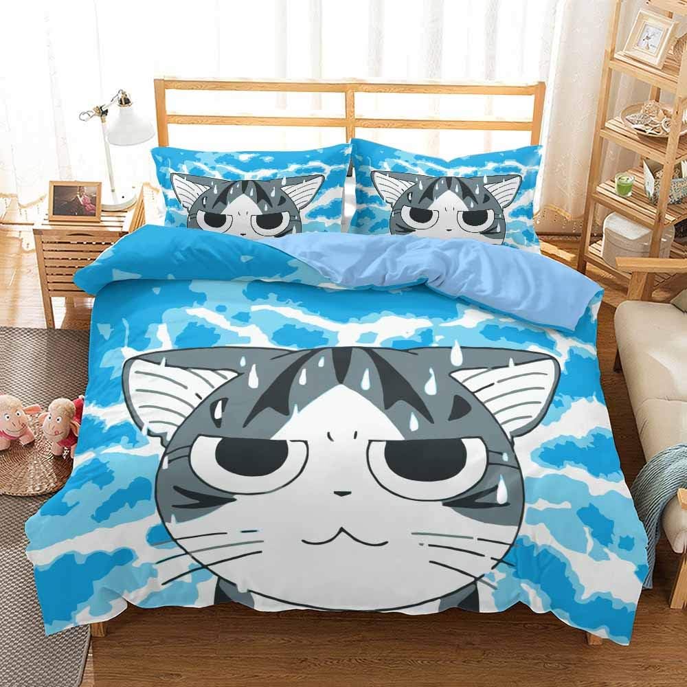 Chi'S Sweet Home Cat Duvet Cover Set , Girl Cute Cat Duvet Cover Bedding Set Comforter Cover For Boys Girls Children Teens Room