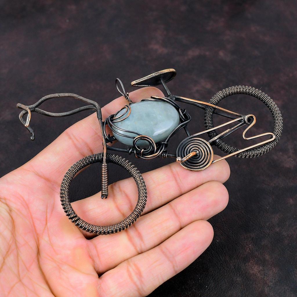 Aquamarine Pendant Copper Wire Wrapped Pendant Cycle Gemstone Pendant Aquamarine Copper Jewelry Handmade Pendant Birthstone Jewelry For Gift