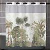 No Hook Plant Pattern Shower Curtain With Snap-in Fabric Liner, Sheer Top Window, Waterproof Double Layer Bathtub Curtain