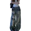 Denim Trousers Women's Vintage Tie-dye Waste Land Wind Wide-legged Hole-breaking Denim Jeans Washed Drapey Draining Trailing Straight Trousers