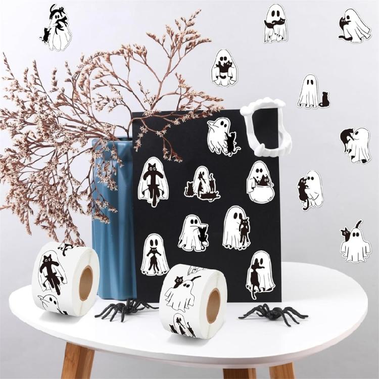500Pcs Halloween Ghostly Sticker Removable Wrapping Label for Seal Envelope Invitation Card Packaging Scrapbooking