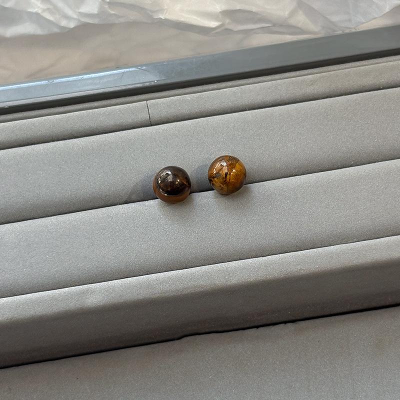 Retro natural tiger's eye stone stud earrings women's new earrings sterling silver needle earrings
