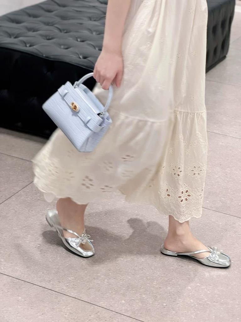 Summer Small C Design Sense New Bow Pearl Muller Shoes Women's Bag Head Half Slippers Low Heel Sandals Comfortable Women