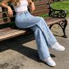 Yousheng Girl's Bow Cherry Print Baggy Jeans, Wide Leg Mid Waisted Denim Pants, Zipper Fly Elastic Casual Jeans Streetwear with