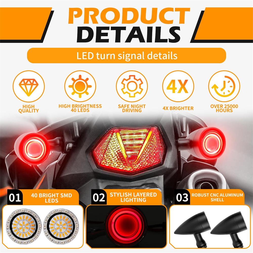 Motorcycle LED Tail Light - Universal Bullet Style - Red Brake/Turn Signal