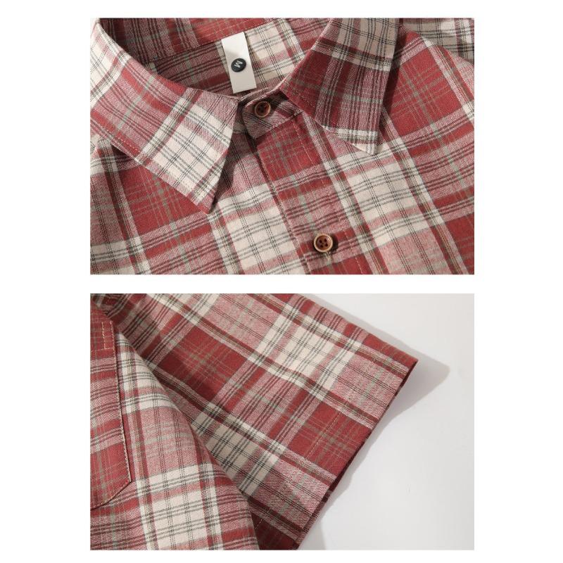 Men S Short Sleeve Plaid Loose Casual Vintage Fashion Shirt