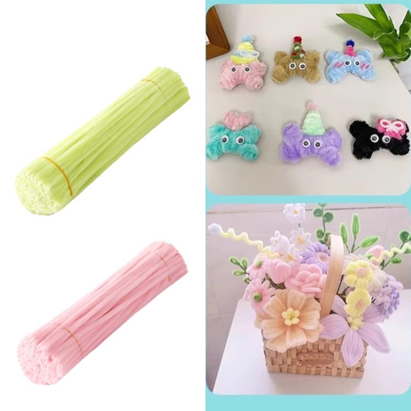 Bunte Pfeifenreiniger 100 Stück 30cmx6mm Pfeifenreiniger Farbige Weiche Plüschstiele für Kinder Kunsthandwerk Geburtstagsfeier Zubehör