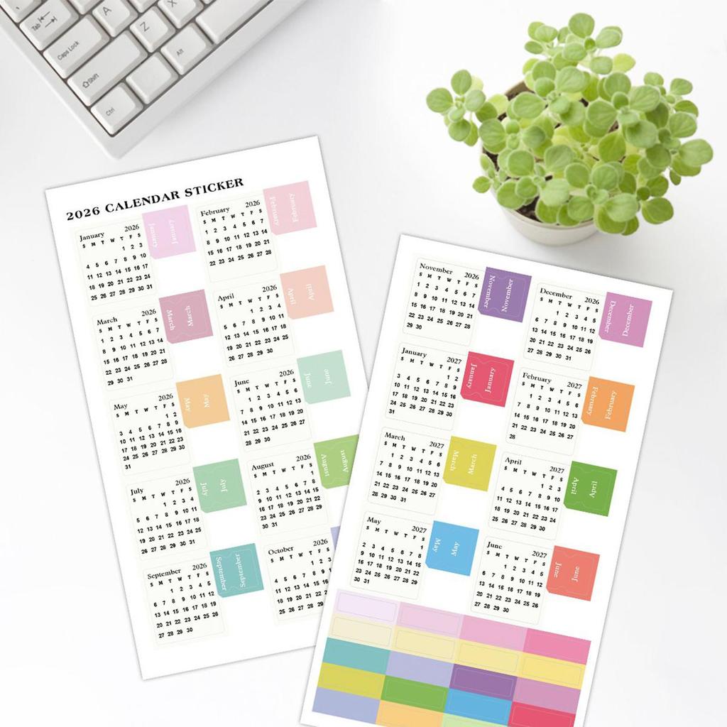 2pcs 2026 Monthly Planner Stickers Colorful Calendar Tabs Student Teacher Office Supplies Sticky Labels for Agenda Planning