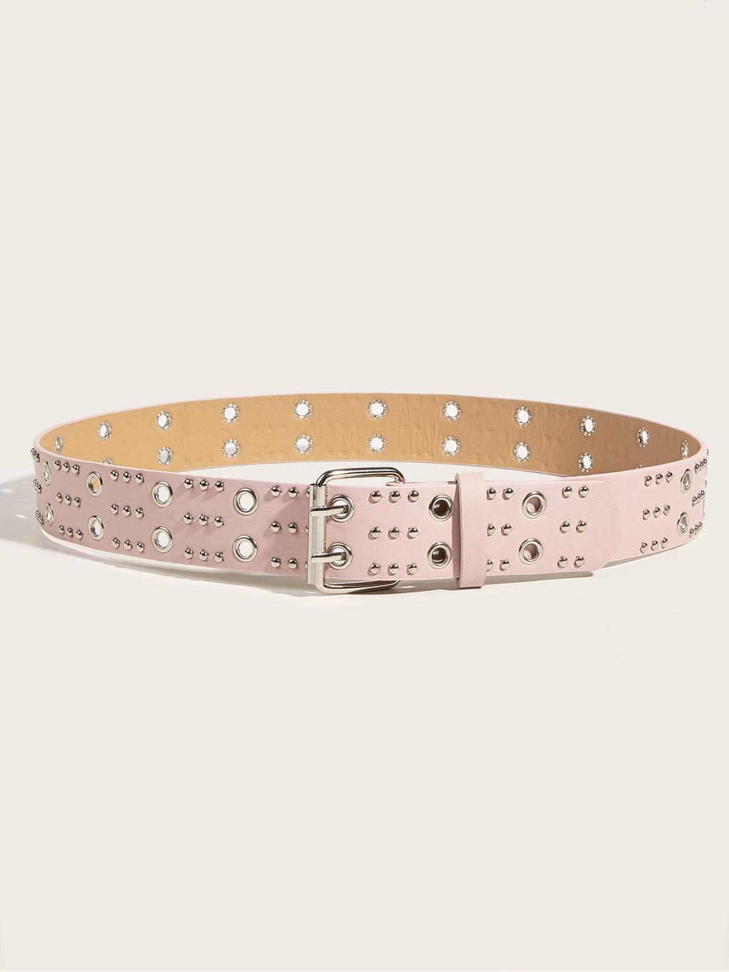 

Trendy Hollow Out Metal Waist Belt With Double Buckle And Rivet Detail Korean Fashion Accessories рожевий