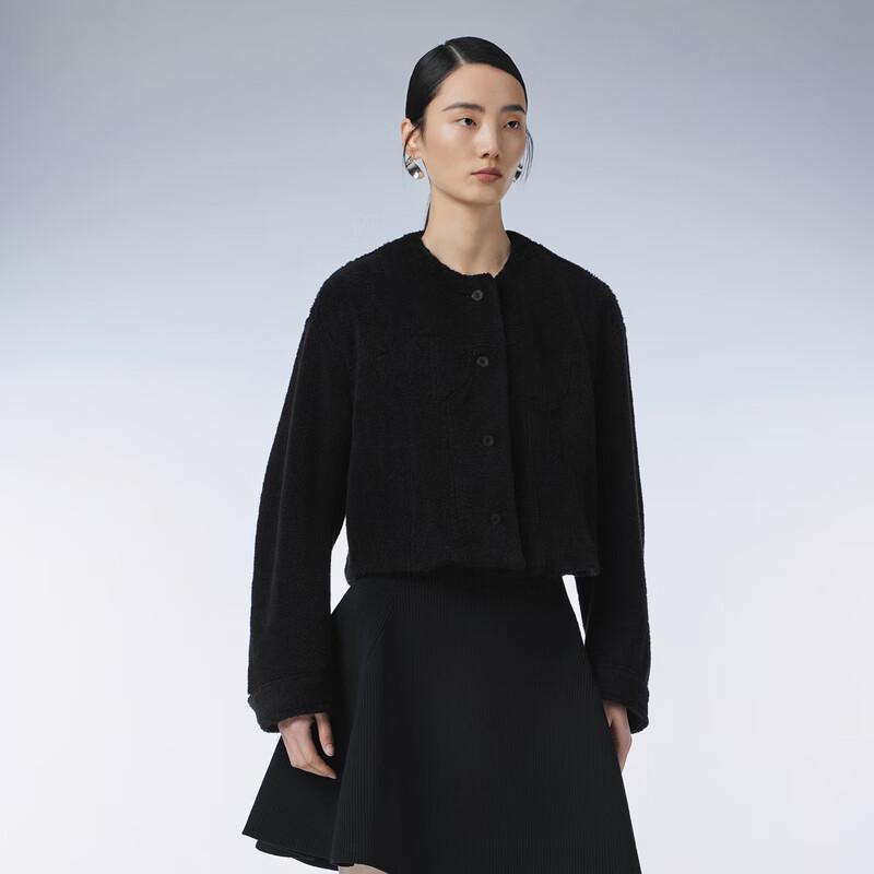 JNBY 2024 Spring Faux Fur Loose Round Neck Jacket