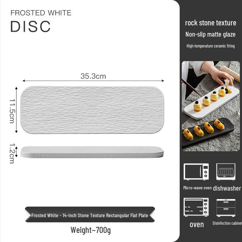 Rectangular Black & White Ceramic Sushi and Dessert Plate