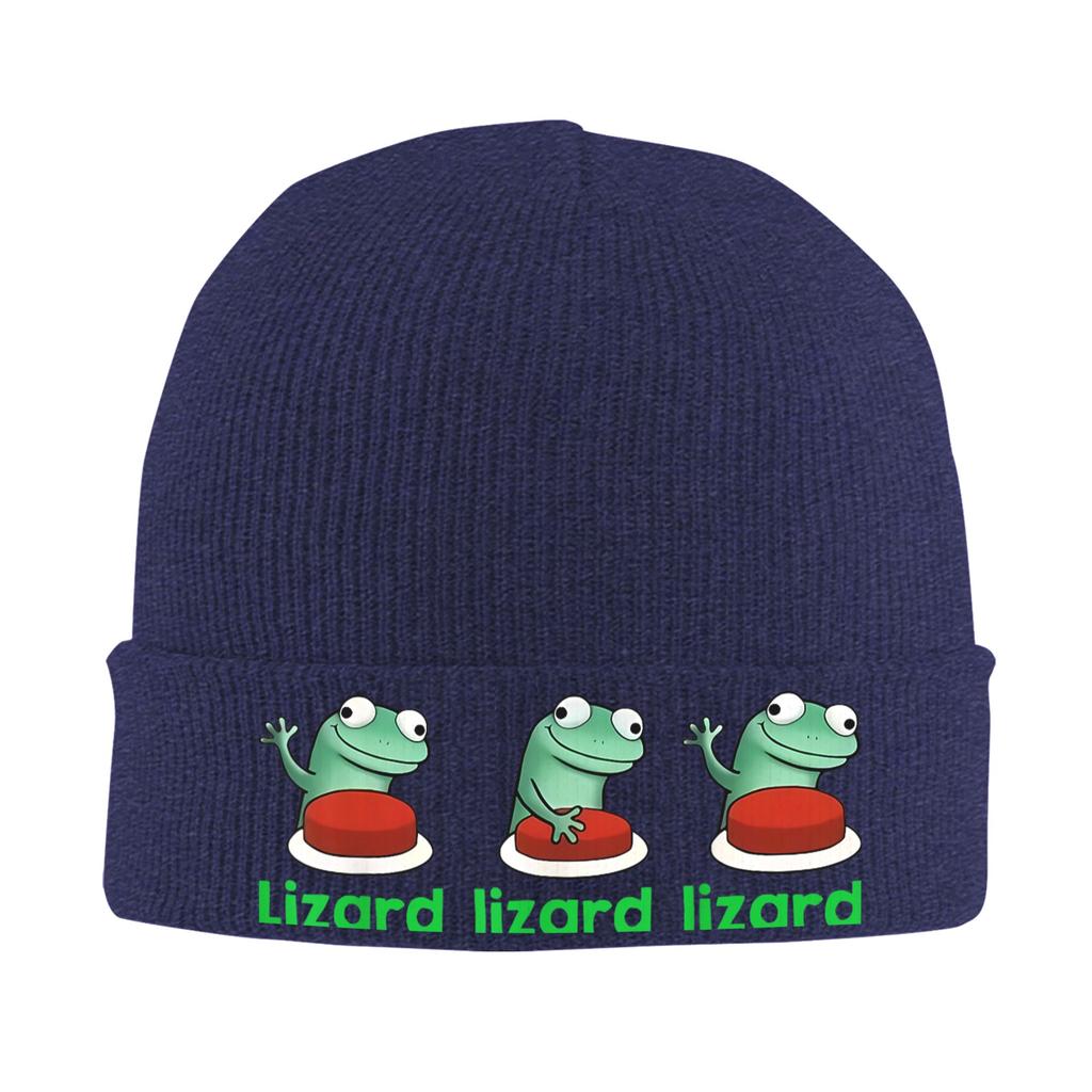 Funny Lizard Button 2 Beanie Hats  Skullies Beanies Unisex Funny Thermal Elastic Caps Autumn Winter Kpop Bonnet Hats