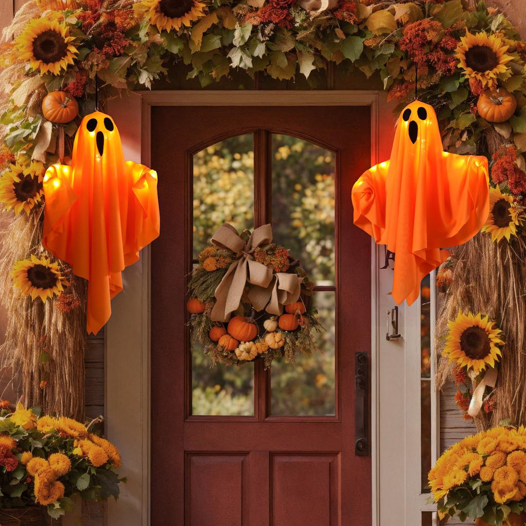 White Ghost Led Hanging Lights For Halloween Festive Decor Spooky Atmosphere