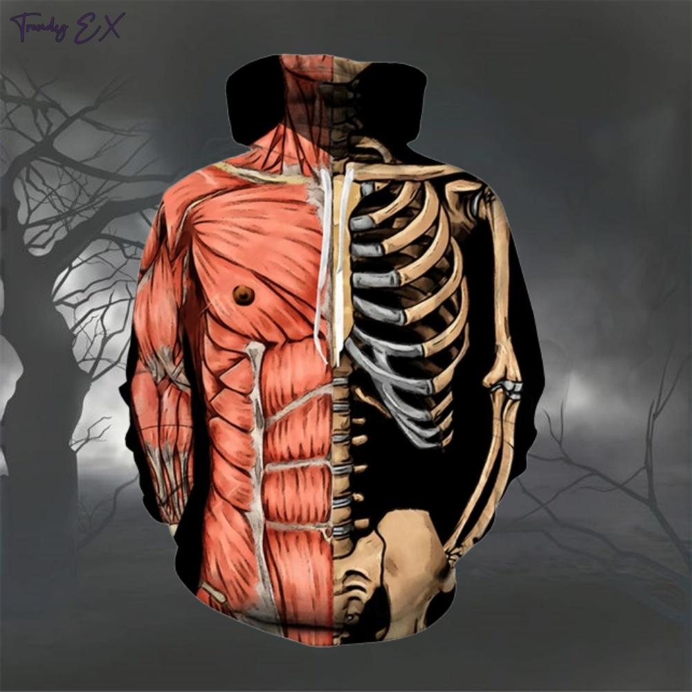 Skull Digital Print Sweatshirts for Men Fashion Street Fall Graphic Hoodies Blouse Comforts Kangaroo Pocket Design Mens Clothes