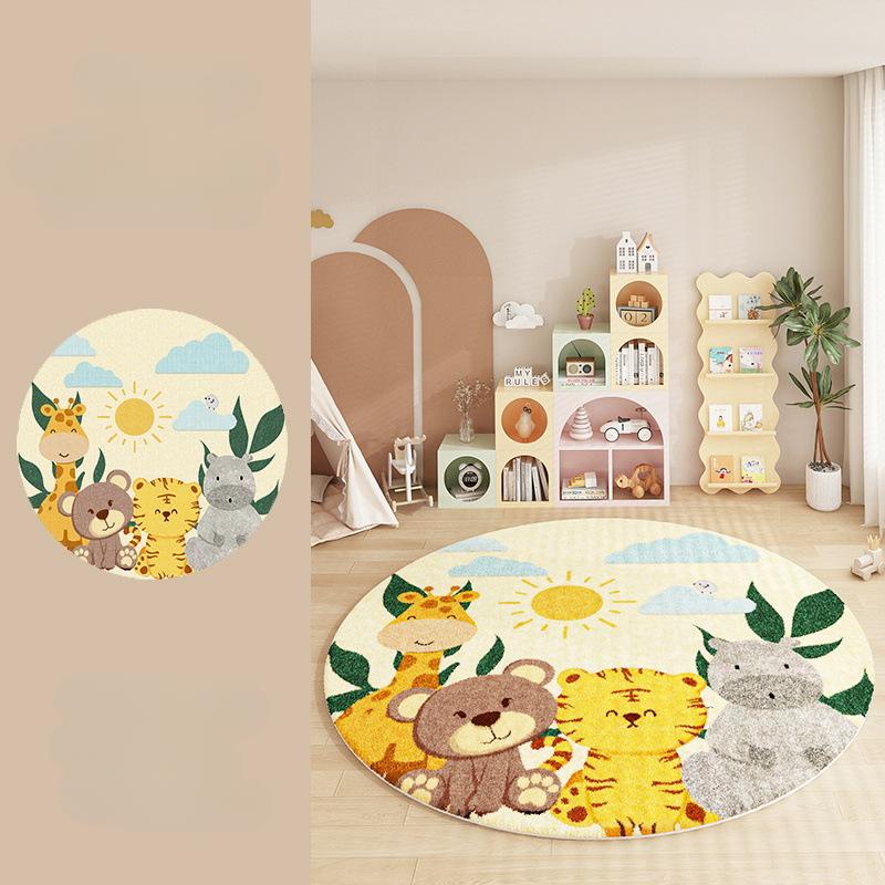 Cartoon Style Carpets for Living Room Home Fluffy Soft Rug Animal Pattern Bedroom Decor Round Carpet Thick Plush Study Floor Mat