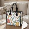 Cute Stationery Pattern Tote Bag Daily Use Portable Shoulder Handbag for Shopping School Commute