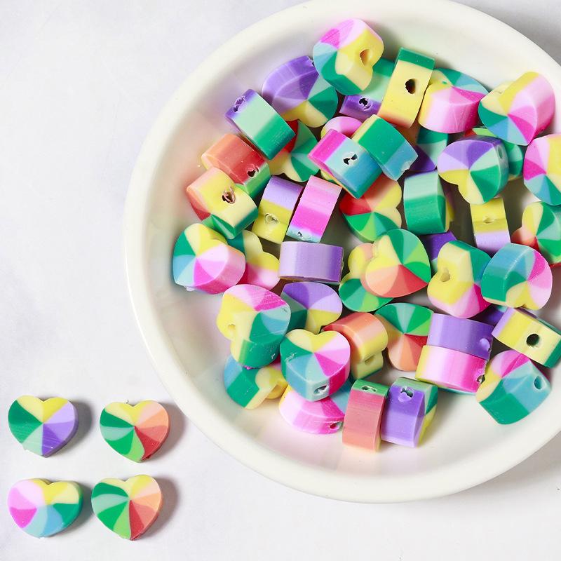 50 pcs Polymer Clay Animal & Fruit Style Mixed Color Flat Round Beads for DIY Bracelet Jewelry