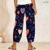 Women Plus Size Cross Hem Long Pants Retro Star Stripe Geometric Print Loose Casual Trousers