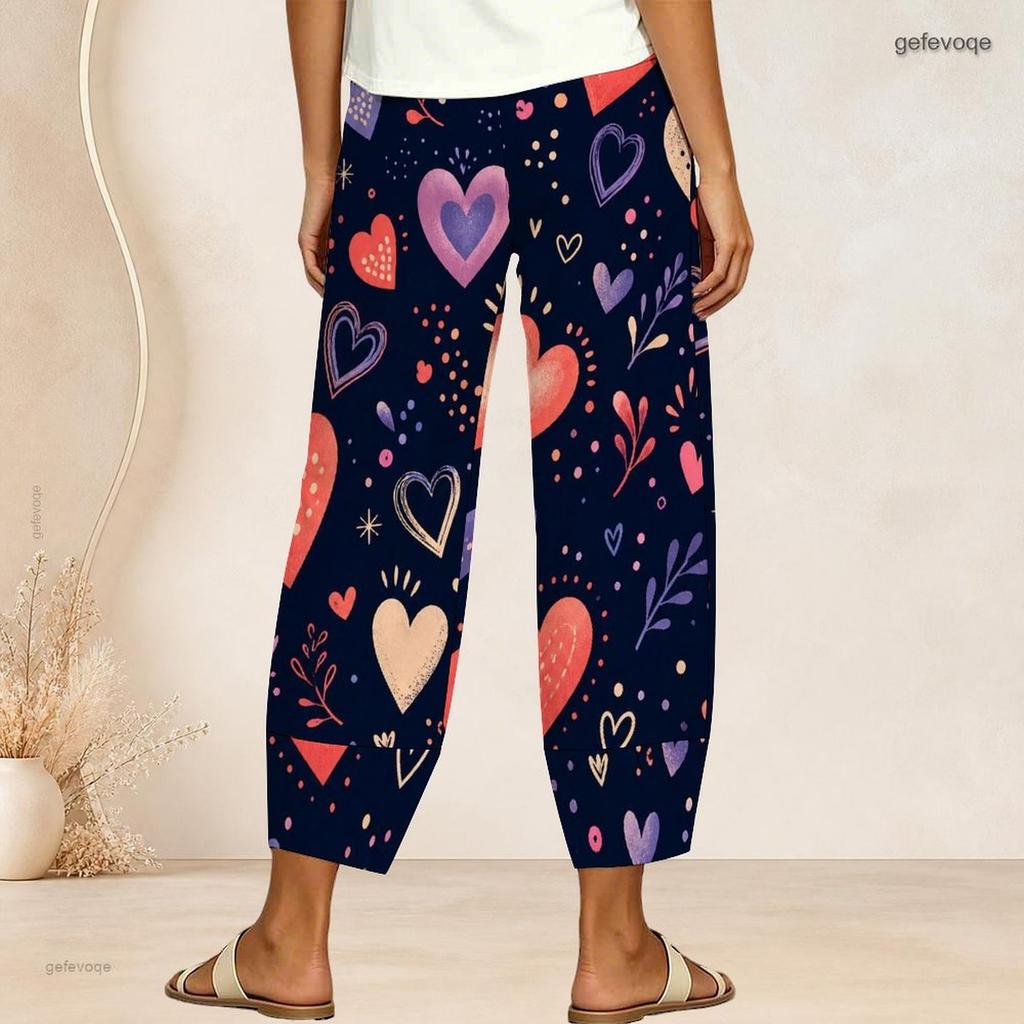 Women Plus Size Cross Hem Long Pants Retro Star Stripe Geometric Print Loose Casual Trousers