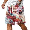Men's Casual Corduroy Drawstring Shorts Gradient Pattern Elastic Waistband Lightweight Summer Beach Wear