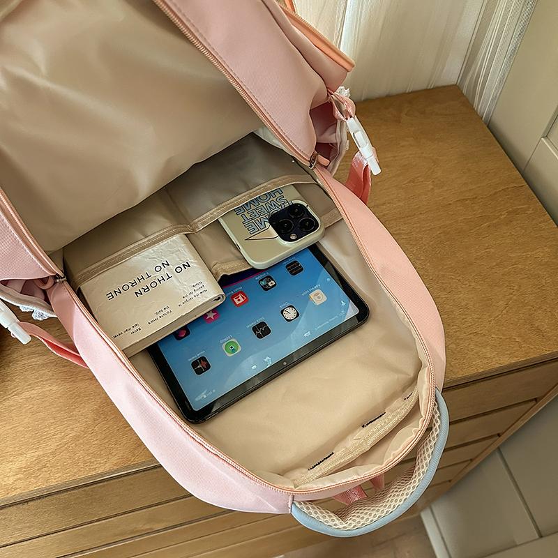 Rucsac Școlar Studențesc Stil Colegial Capacitate Mare Rucsac cu Compartimente Multiple pentru Fete cu Portofel pentru Monede