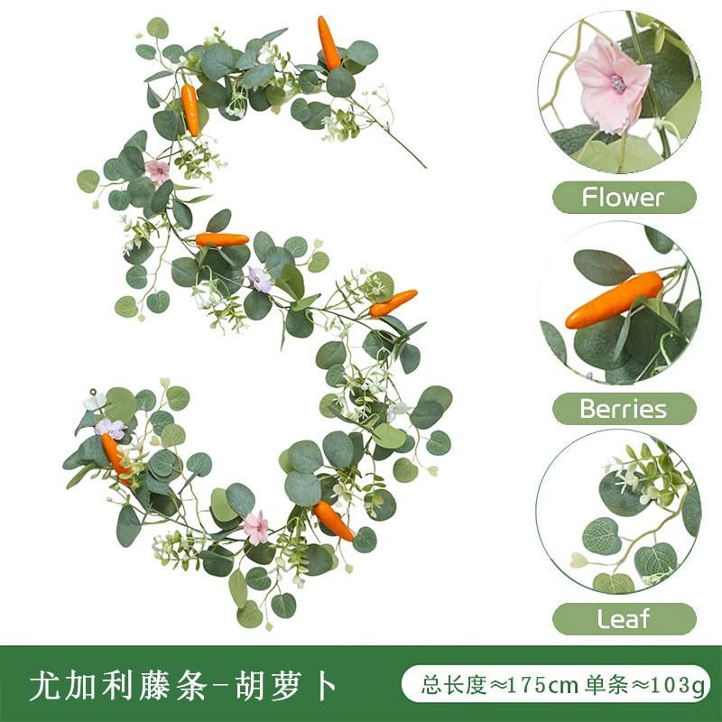 Artificial Eucalyptus Vine Easter Decor Soft Silicone 200cm Indoor Floral Garland With Fruit Accents
