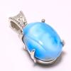 Natural Republic Larimar Kamień Szlachetny 925 Próby Srebro Sterlingowe Solidne Wisiorek 0,99" A2o56