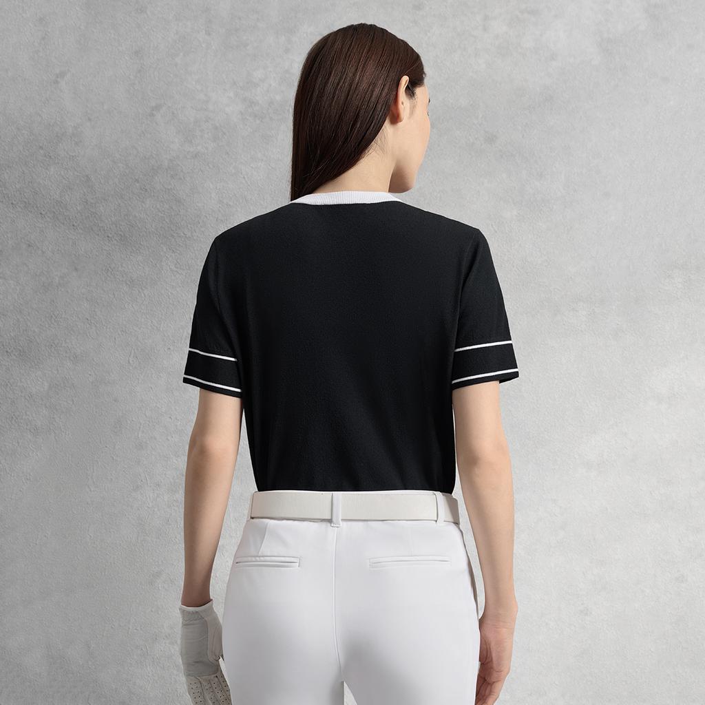 Fila Golf Series Trendy Fashion Casual Sports Versatile Sweet Cool Style Breathable Soft Comfortable Fitted Short Sleeve Knit Top A11W535413FBK