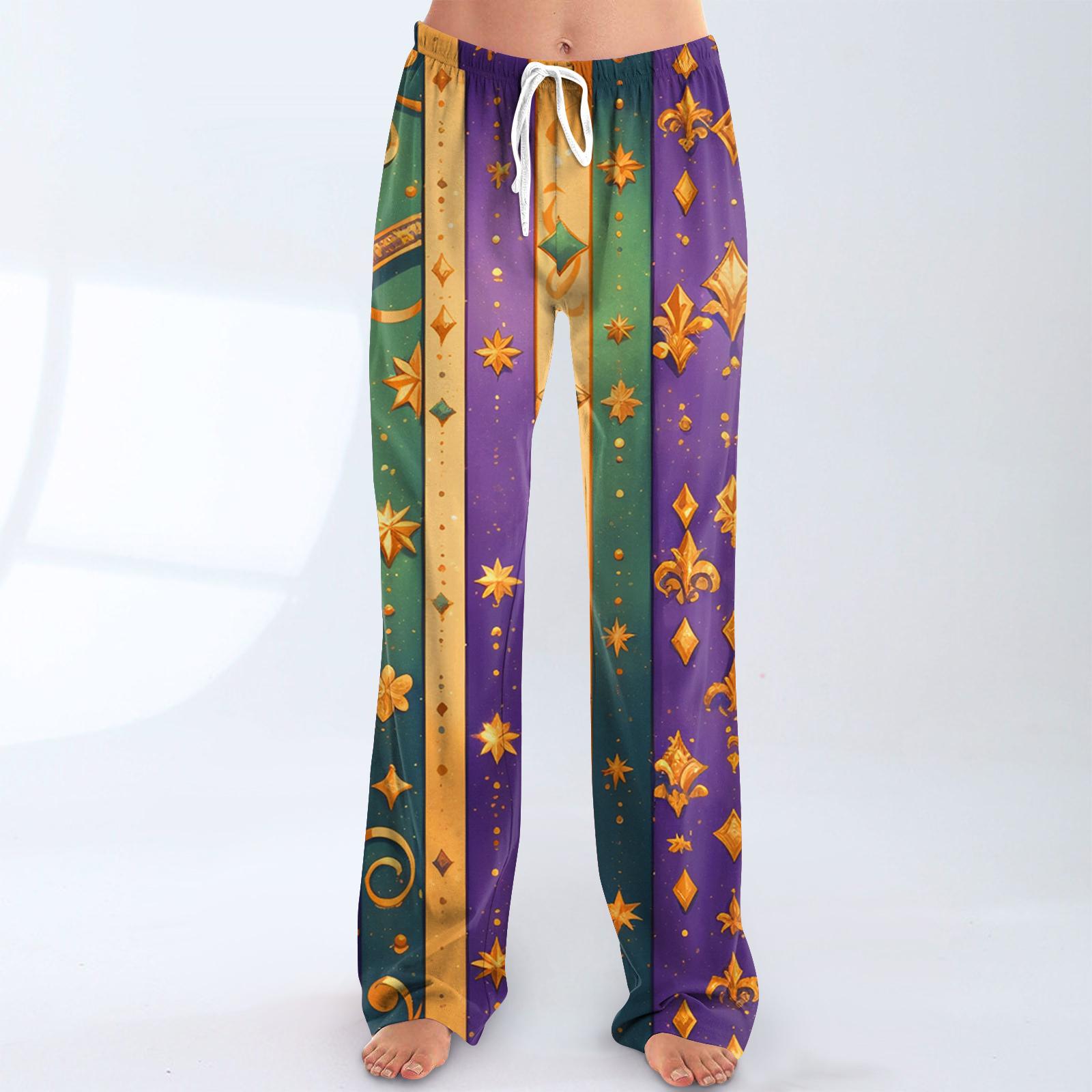 

Женские свободные и повседневные брюки с широкими штанинами с карнавальным принтом, эластичным поясом, кулиской и карманом M