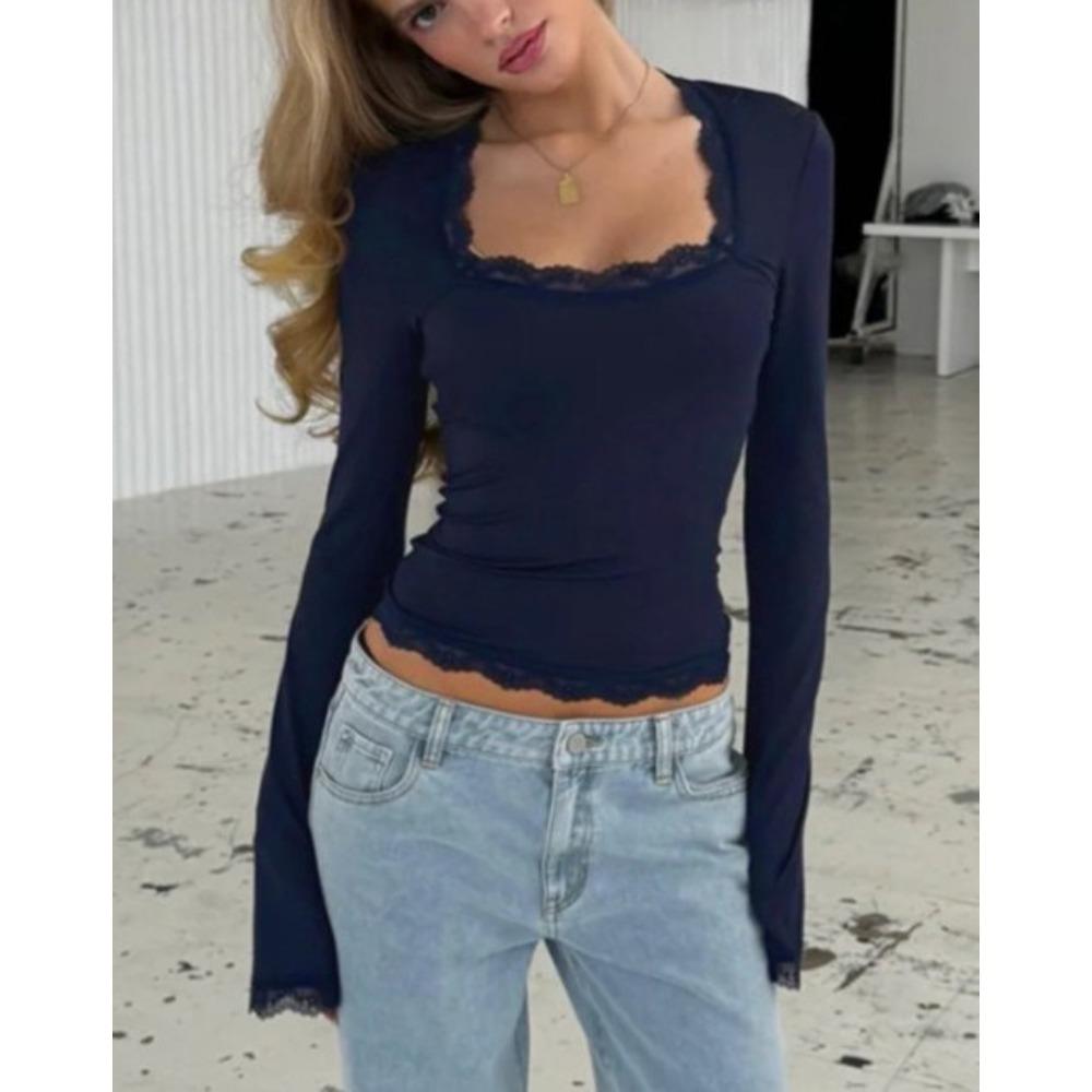 QICED Women's Fashion Casual Solid Color Print Long Sleeve Blouses & Shirts