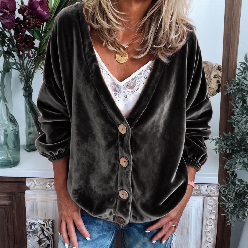 Women's Casual V,neck Long,sleeved Color Cardigan, Women's Velvet Top.