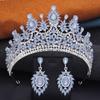 2 Pcs Opal Green Crown and Earrings Sets Royal Queen Tiaras Set for Wedding Hair Jewelry Party Prom Diadem Pageant Bridal