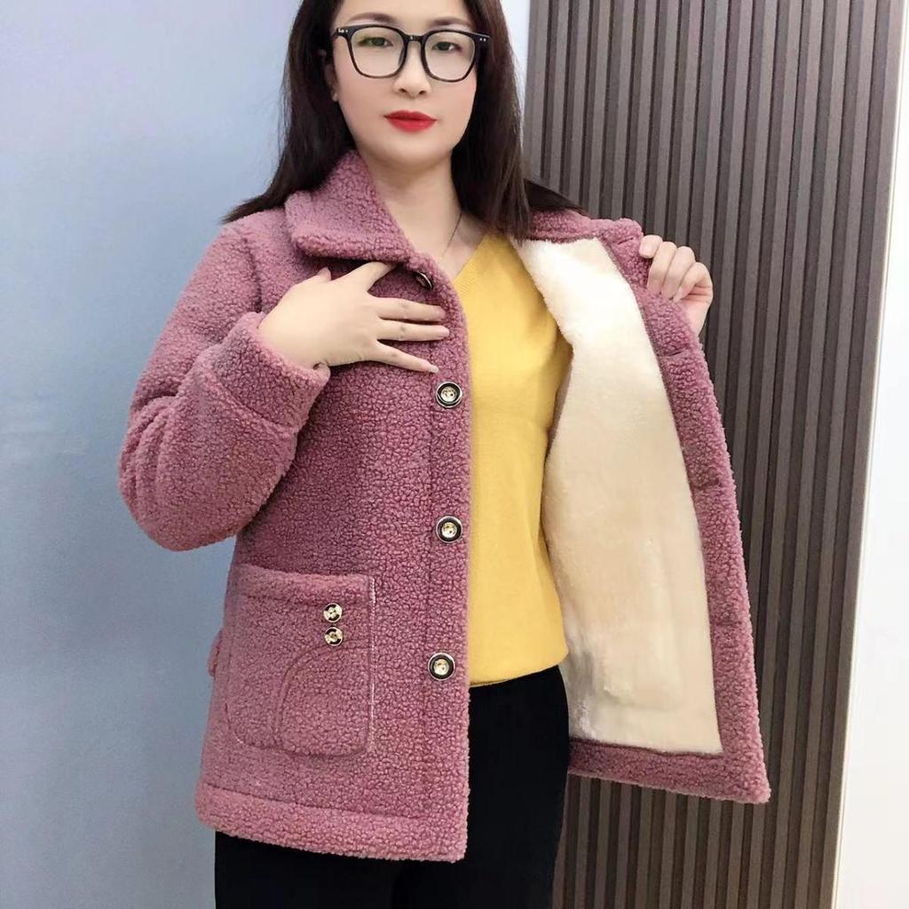 Women's Medium Long Lambswool Coat with Fur, Plus Velvet, for Autumn and Winter